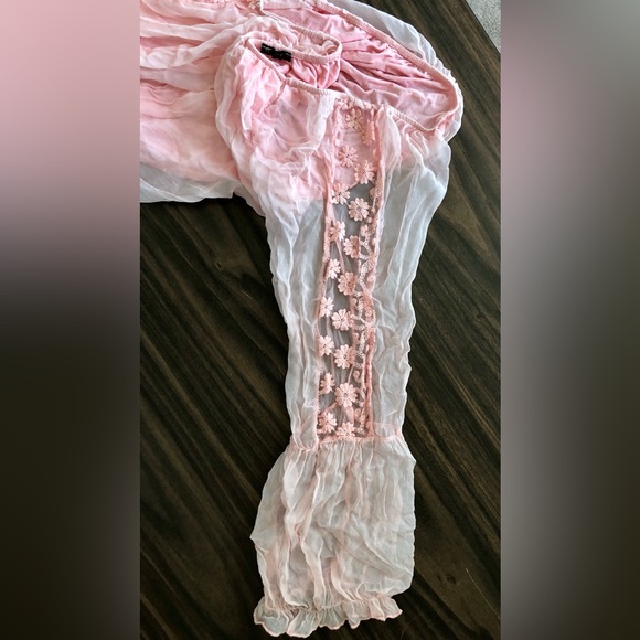 Boston Proper Silk sheer boho peasant style mini, Swim, cover-up, tunic sz S - Picture 9 of 16